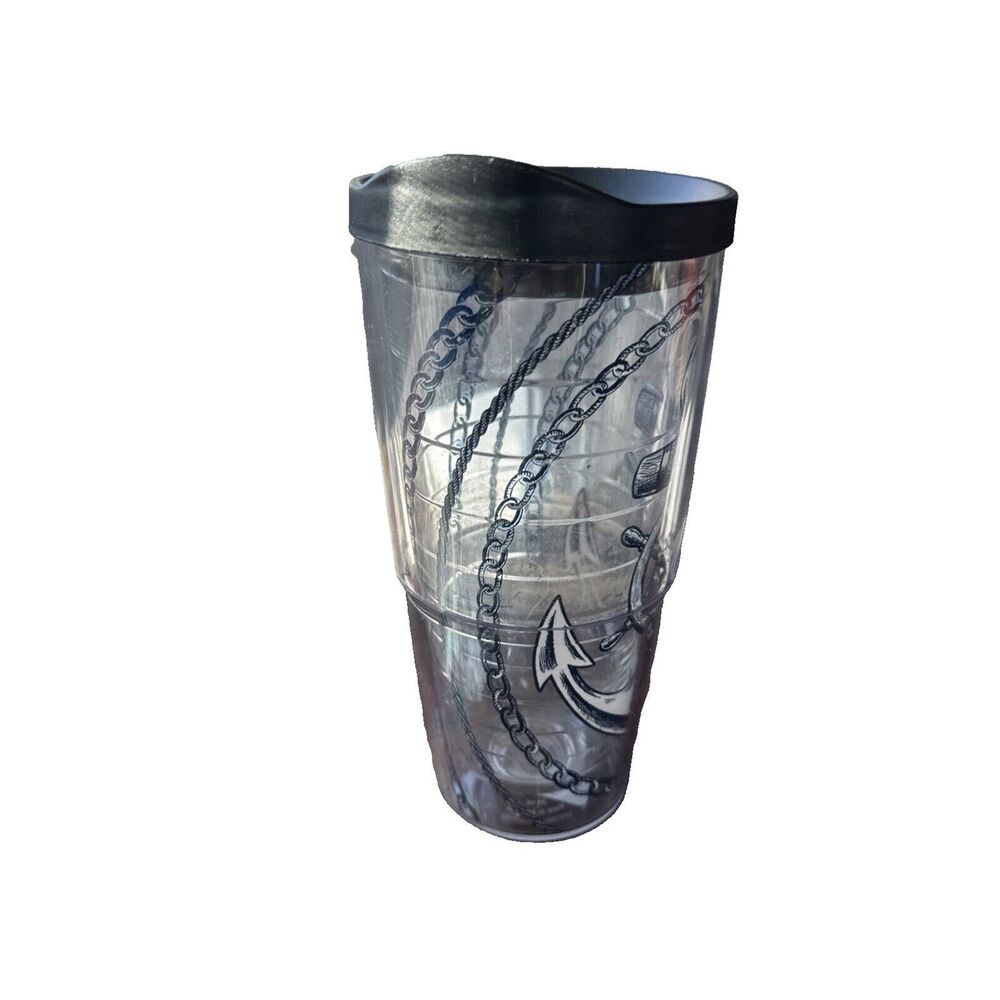 Tervis 24oz ANCHOR Splash Travel Drink Tumbler Cup Mug Black lid 8X4